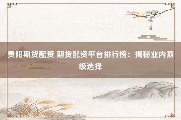 贵阳期货配资 期货配资平台排行榜：揭秘业内顶级选择